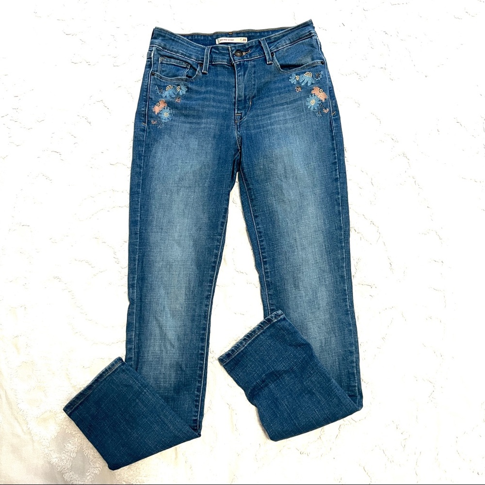 Floral embroidered Levi jeans